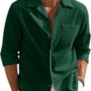 Home Combo of Men’s Casual Cotton Blend Shirt || Long Sleeve Button Down with Spread Collar | Lightweight Breathable Fabric | Stylish Solid Shirt for Beach, Office & Everyday Wear Pack of 2